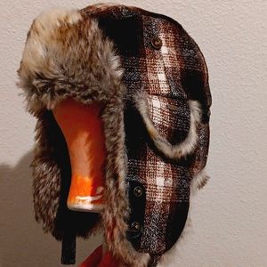 Men's Scala Plaid Trapper Hat with Faux-Fur Lining & Trim